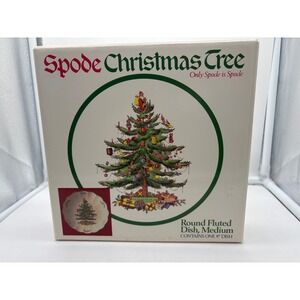 Vintage Spode Christmas Tree 8" Round Fluted Dish Bowl In Box Made England 60
